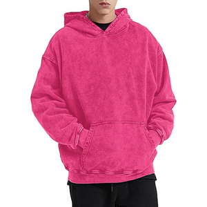 Sudadera con Capucha Oversize de Algodón Felpa Estilo Vintage Desgastado con Lavado Ácido Rosa para Hombre - Streetwear - Product Image 4