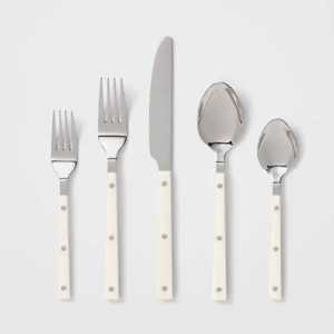 Ensemble de couverts en acier inoxydable avec manche blanc – Fourchette, cuillère, couteau – Vaisselle moderne pour cuisine et salle à manger - Product Image 1