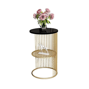 Luxury Gold Metal Round Side Table with <b>Black</b> Marble Top and Lower Display <b>Shelf</b> for Living Room Bedroom Hotel Furniture - Product Image 3