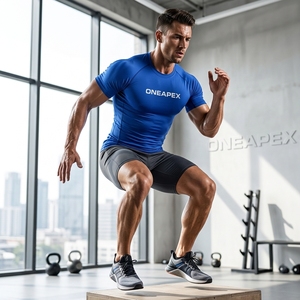 <b>Men</b> <b>Compression</b> T <b>Shirt</b> Blue Short Sleeve Athletic Gym Training Sportswear Custom Logo Fitness Running Workout <b>Shirt</b> - Product Image 4