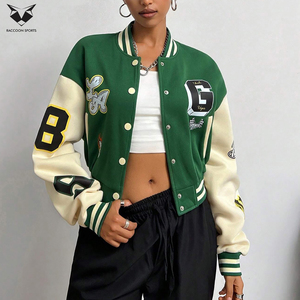 OEM ODM Winter Going Out Casual Hip-Hop Letter Print Contrast Color Long Sleeve Green Color College Baseball Varsity Jackets - Product Image 5