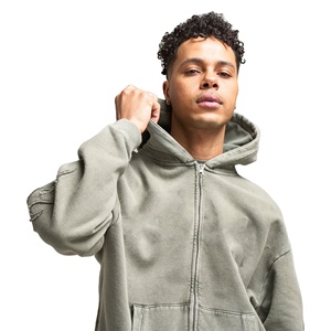 450gsm French Terry Vintage Distressed Acid Wash <b>Zip</b> <b>up</b> <b>Hoodies</b> Men Custom Streetwear <b>Black</b> Washed <b>Hoodies</b> Men's Blank Casual - Product Image 2