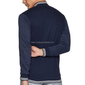 Chaqueta Bomber Azul Marino para Hombre con Ribete Blanco, Cierre de Cremallera, Estilo Casual, Mezcla de Poliéster y Algodón, Cuello Alto, para Otoño - Product Image 2