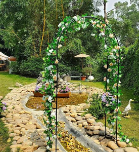 Black Metal Garden Arch <b>Trellis</b> with Decorative Scroll Design Climbing Plant Support for <b>Roses</b> Vines Outdoor Path Decor - Product Image 5