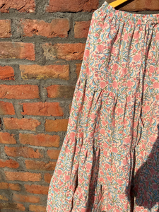 ชุดเดรสลำลองผ้าฝ้ายสีขาวพิมพ์ลายบล็อกอินเดียสำหรับผู้หญิง เอวยางยืด ระบายอากาศได้ดี กระโปรงยาว ราคาโรงงาน - Product Image 2