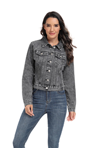<b>denim</b> <b>jacket</b> Women's <b>Denim</b> Jean <b>Cropped</b> <b>Jacket</b> Women Casual Outwear Fall <b>Jacket</b> <b>Denim</b> Button up Coat Oversize OEM Service - Product Image 4