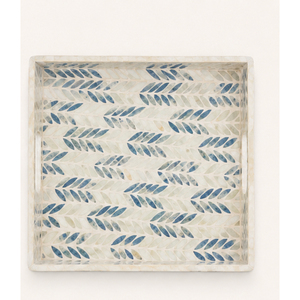 Bandeja de lujo de nácar azul con mosaico de hojas de espiga, bandeja cuadrada con incrustaciones de nácar para centro de mesa de café o decoración. - Product Image 3