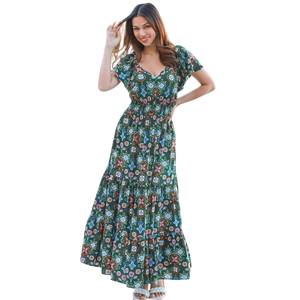 Robe longue décontractée à imprimé floral pour femme, avec découpes, idéale pour l'été - Product Image 1