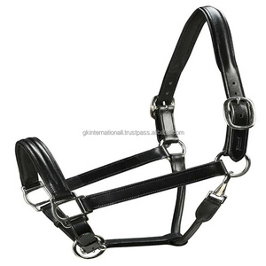 Factory Wholesale Custom <b>Equestrian</b> Riding Equipment Accessories Black and Tan Genuine Leather Horse Halter - Product Image 2