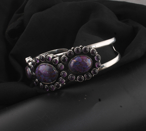 Vintage Purple Copper Turquoise Bangle 925 <b>Silver</b> Plated For Women Bohemian <b>Cuff</b> <b>Bracelet</b> Handmade Purple Gemstone - Product Image 3