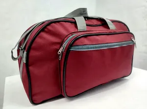 Large Maroon Casual Foldable Polyester <b>Travel</b> <b>Duffel</b> <b>Bag</b> with Front Zipper Pocket Dual Carry Handles and Durable Fabric - Product Image 5