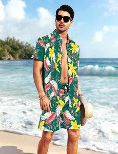 Conjunto coordinado para hombre con estampado tropical, camisa de manga corta y pantalones cortos de playa, conjunto informal de verano para vacaciones, top colorido, conjunto de dos piezas para hombre. - Product Image 6