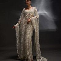 Sari indio elegante y moderno de tela de malla suave, diseño exclusivo, blusa de sari, ropa étnica elegante, blusa de última moda.