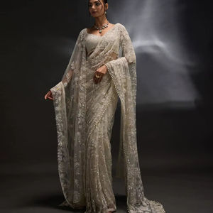 Sari indio elegante y moderno de tela de malla suave, diseño exclusivo, blusa de sari, ropa étnica elegante, blusa de última moda. - Product Image 1