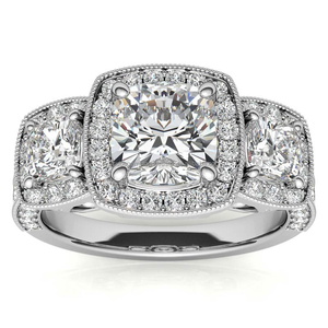 Anillo de moissanita de tres piedras chapado en oro macizo de 18 quilates, 3 quilates, corte brillante, compromiso solitario para regalo de boda - Product Image 1