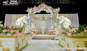 Elegant Triveni Fiber Mandap for Canadian <b>Weddings</b> Asian <b>Wedding</b> Triple Pole Indoor Mandap Stage White Theme <b>Wedding</b> Mandap Set - Product Image 4