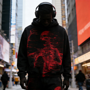 Sweat à capuche surdimensionné personnalisé avec logo OEM, 100 % coton, imprimé crâne délavé, style vintage usé, streetwear - Product Image 1