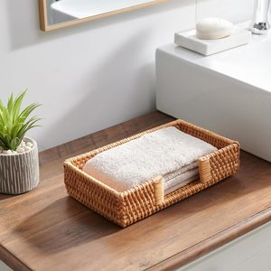 Porta Servilletas Rectangular de Mimbre, Cesta para Toallas de Invitados, Bandeja de Servilletas de Papel de Mimbre Natural para Baño, Cocina, Cafetería y Hotel - Product Image 2