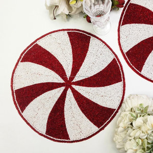 Peppermint Beaded Placemat Handmade Candy Stripe <b>Table</b> <b>Mat</b> Round Charger Plate Christmas Dining <b>Table</b> Decor - Product Image 3