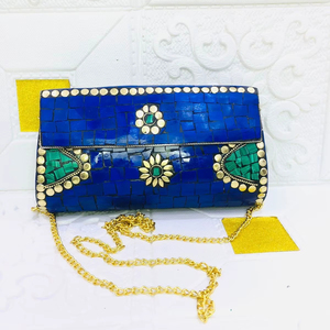 Craftstages International Luxury Mix Colour Clutch Purse | Handcrafted Metal Evening Sling Bag Chain Strap Flap Closure 1-1.9L - Product Image 1