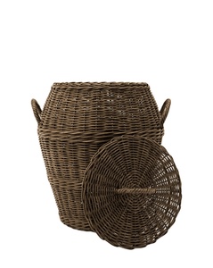 Handwoven Rattan <b>Storage</b> <b>Basket</b> Rustic Round Shape With Lid Sustainable Home Organizer <b>Basket</b> Wholesale Bulk Factory Supply - Product Image 2