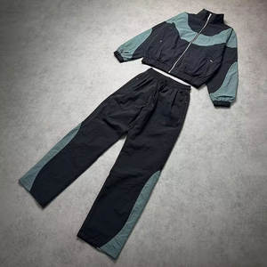 Nouvelle conception de survêtement coupe-vent surdimensionné pour hommes, veste à fermeture éclair et pantalon évasé, 100 % nylon, lignes réfléchissantes, streetwear - Product Image 4