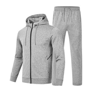 Ensemble de survêtement gris à capuche pour homme, manches longues, fermeture éclair, couleur unie, décontracté, respirant, coupe régulière, pour l'automne - Product Image 5