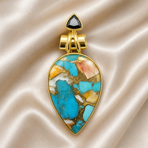 Breloques en argent sterling 925 plaqué or rose, style bohème, avec coquille d'huître épineuse naturelle et turquoise, serties en clos, faites à la main, cadeau - Product Image 3