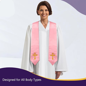 Echarpes de coro personalizadas de satén de seda para iglesia y bodas, con bordado de cruz para vestimenta de coro, en varios colores - Product Image 5