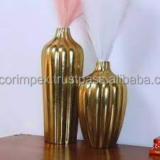 Vase en métal plaqué or Vase en or brossé Vase décoratif en or brillant Vase en métal doré martelé Vase finition or antique - Product Image 2