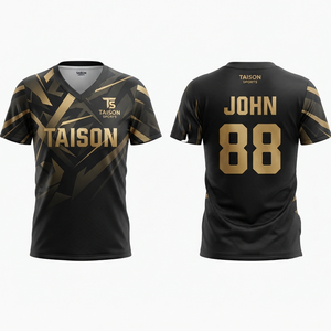 Women Pickleball Jersey Premium 160 GSM Quick Dry Polyester Black <b>Gold</b> Geometric Sublimation Custom Logo Player Name <b>Number</b> - Product Image 1