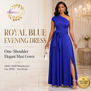 Elegante <span class=keywords><strong>Abito</strong></span> <span class=keywords><strong>Lungo</strong></span> da Sera per Signora, <span class=keywords><strong>con</strong></span> Raffinato <span class=keywords><strong>Spacco</strong></span> Laterale in Blu, Ideale per Cocktail Party - Product Image 1