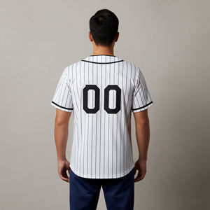 Camiseta de Béisbol Personalizada para Hombre, Manga Corta, Rayas Blancas y Negras, Nombre del Equipo 00, Cierre de Botones, Absorbe la Humedad, Corte Regular, Todas las Temporadas - Product Image 2
