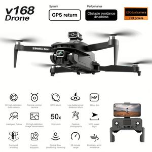 โดรนพกพาสำหรับผู้เริ่มต้น รุ่น 8k V168 HD กล้องคู่ 5G รีโมทพับได้ WiFi FPV ระบบระบุตำแหน่งด้วยภาพ พร้อมระบบรักษาระดับความสูง ควอดคอปเตอร์บังคับวิทยุ - Product Image 2