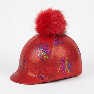 Funda para Casco de Equitación de Nailon con Brillo Rojo, Diseño de Estrella con Lentejuelas Multicolores y Pompón, MOQ Bajo - Product Image 1