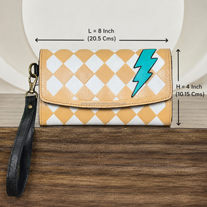 Western Lightning Bolt Checkered Leather <b>Wristlet</b> Wallet for Women Boutique Cowgirl Clutch Purse Phone Holder Card Organize Gift - Product Image 2