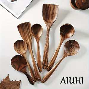 Juego de Cucharas de Madera Hechas a Mano, Utensilios de Cocina Rústicos Naturales, Duraderos y Artesanales para Uso Doméstico - Product Image 3