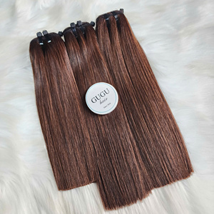 Cabello Virgen Gugu Liso Natural con Ondas, de 6 a 40 Pulgadas, Marrón Oscuro, Color Personalizado, Doble Trama a Máquina, Cabello Crudo Vietnamita - Product Image 1