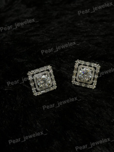 Boucles d'oreilles classiques en argent 925 avec diamants ronds, sertissage à griffes géométriques, bijoux de mariage pour femmes - Product Image 6