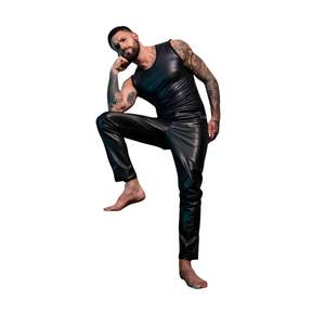 Camiseta sin mangas estilo cuero para hombre, ajustada, negra, para discoteca, sexy, para fiestas nocturnas, a la moda. - Product Image 2