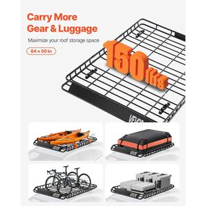 Portapacchi Universale da Tetto 64 X 50 X 4.1 Pollici, Capacità Massima 150 Libbre, Cestello Portabagagli con Due Reti da Carico 35.4 X 39.4 Pollici - Product Image 2