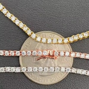 Full Yellow Gold Luxury <b>Silver</b> Tennis <b>Link</b> <b>Chain</b> Iced Our VVS Studded Moissanite Diamond Tester Trendy Style Wedding Gift - Product Image 1