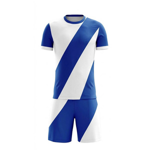 Maillot de handball personnalisé imprimé par transfert thermique pour équipes nationales masculines, bleu rayé, manches courtes, col en V, anti-humidité, 100 % évacuation de l'humidité - Product Image 1