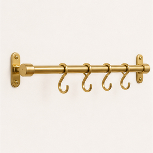 Handmade Luxury Solid Unlacquered Brass Pot Rail with S <b>Hooks</b> Wall Mounted <b>Kitchen</b> Utensil Hanging Organizer Rack for Pots Pans - Product Image 1