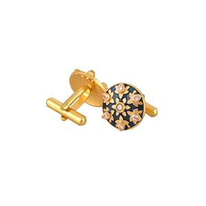 Mancuernillas de Lujo con Baño de Oro y Cristales Negros Florales para Hombre, Accesorios Formales para Camisa, Regalo de Boda o Negocios, Diseño Exclusivo - Product Image 4