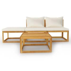 Ensemble de 4 pièces en bois d'acacia massif crème avec coussins pour le jardin - Product Image 3