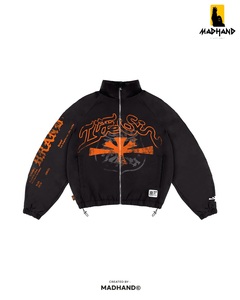 Custom Gothic Streetwear <b>Track</b> <b>Jacket</b> | Vintage Washed Full Zip Bomber | OEM Heavyweight Cyber Graphic Outerwear Manufacturer - Product Image 2