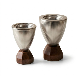 Moderno Juego de Quemadores de Incienso con Diseño Acanalado Plateado, Elegante Soporte de Metal para Cáliz, Base Geométrica de Madera, Decoración Aromática para Carbón y Oud - Product Image 1