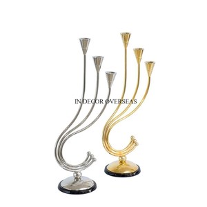 Attractive Look Heavy Duty Metal Made Candle Stand With Brass Holder Blue Textured Cone Base Home <b>Decoration</b> <b>Table</b> Centerpiece - Product Image 2