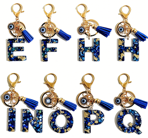 Llaveros de Resina con Borla de Ojo de Diablo Azul al por Mayor para Mujer, Creativos y Ligeros, con 26 Letras Iniciales en Inglés, Regalos Empresariales - Product Image 2